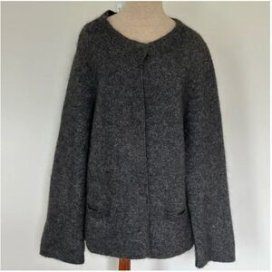 Eileen Fisher Mohair Wool Blend Short Jacket with Pockets Button Front Large